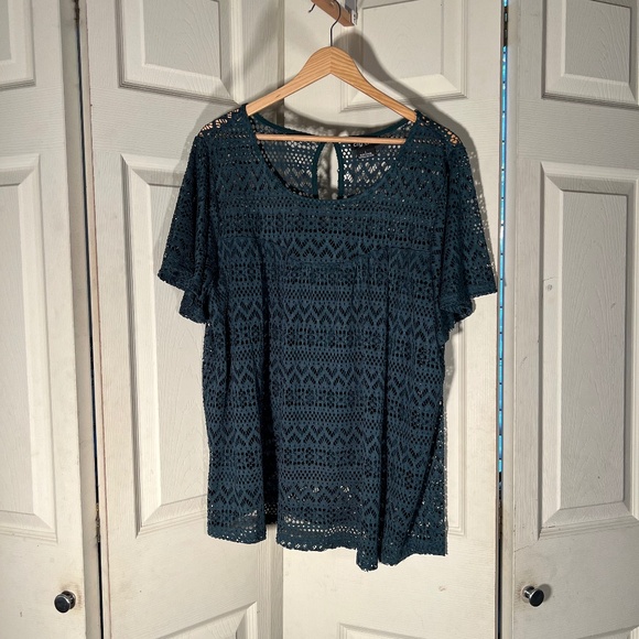 City Chic Turquoise Blue Lace Top Size Large - Picture 1 of 5